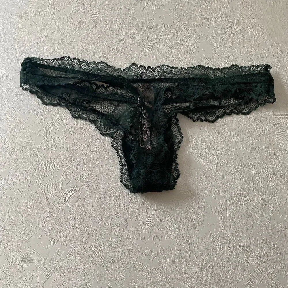 Victoria’s Secret Green Lace Thong Panty S NWT Floral Sheer Lingerie